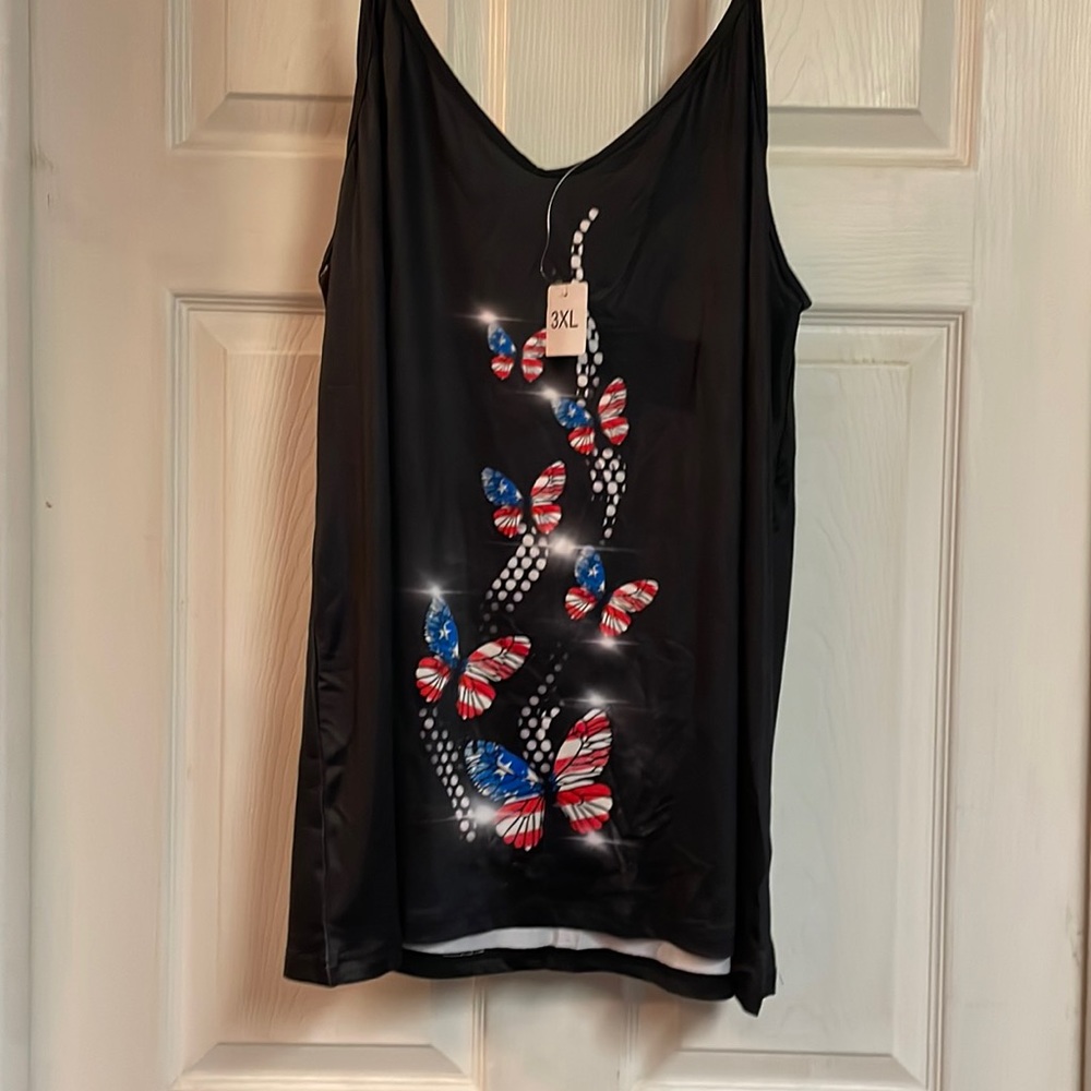 RoseGal Plus Size American Flag Butterfly Patriotic Tank Top 3XL NWT!